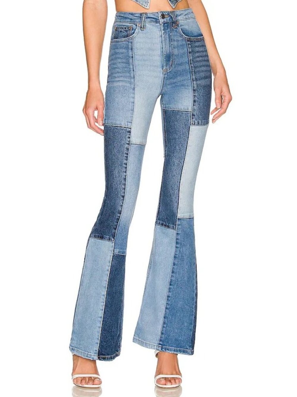 AFRM Sylar Jeans Light Wash Denim Patchwork Blue
